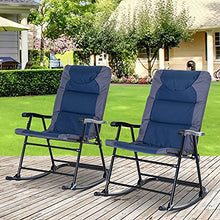 Load image into Gallery viewer, Outsunny Folding Rocking Chair Set Pack of 2 Padded Rockers with Armrest, Navy Blue/Grey