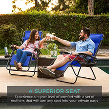 Load image into Gallery viewer, Best Choice Products Set of 2 Adjustable Steel Mesh Zero Gravity Lounge Chair Recliners w/Pillows and Cup Holder Trays, Cobalt Blue