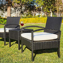 Load image into Gallery viewer, M&W 3 Pieces Patio Sofa Set, PE Wicker Rattan Outdoor Sectional Furniture, 2 Cushioned Chairs and 1 Coffee Table for Lawn Garden Backyard Pool