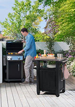 Load image into Gallery viewer, Keter Unity Portable Outdoor Table and Storage Cabinet with Hooks for Grill Accessories-Stainless Steel Top for Patio Kitchen Island or Bar Cart, Dark Grey