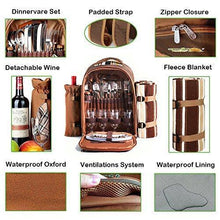 Load image into Gallery viewer, Picnic Backpack Bag for 4 Person With Cooler Compartment, Detachable Bottle/Wine Holder, Fleece Blanket, Plates and Cutlery Set Perfect for Outdoor, Sports, Hiking, Camping, BBQs(Coffee)
