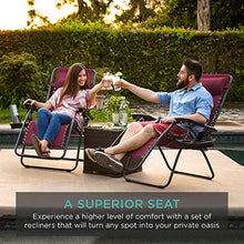 Load image into Gallery viewer, Best Choice Products Set of 2 Adjustable Steel Mesh Zero Gravity Lounge Chair Recliners w/Pillows and Cup Holder Trays - Burgundy