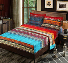 Load image into Gallery viewer, HNNSI Brushed Cotton Bohemian Duvet Cover and Fitted Sheet Sets Queen Size 4 Pieces, Bohemia Exotic Striped Bedding Sets, Boho Comforter Cover Sets,NO Comforter (Fitted Sheet Sets, Queen)