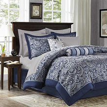 Load image into Gallery viewer, Madison Park Aubrey Queen Size Bed Comforter Set Bed In A Bag - Navy, Grey , Paisley Jacquard – 12 Pieces Bedding Sets – Ultra Soft Microfiber Bedroom Comforters