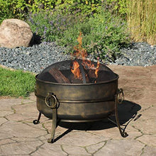 Load image into Gallery viewer, Sunnydaze Cauldron Outdoor Fire Pit - 24 Inch Deep Bonfire Wood Burning Patio & Backyard Firepit for Outside with Round Spark Screen, Fireplace Poker, and Metal Grate