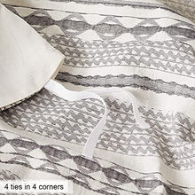 Load image into Gallery viewer, PHF Cotton Boho Textured Duvet Cover Set - 3 Pieces, King (106” x 92”) - Geometric Pattern Bedding Yarn Dyed Jacquard Stripe - Soft and Cozy, Suitable for All Season, Grey and Cream