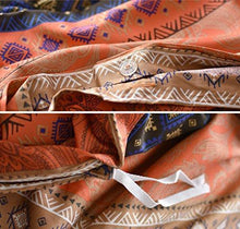 Load image into Gallery viewer, Bohemian Duvet Cover Striped Ethnic Boho Reversible Southwestern 400TC Cotton Bedding 3pc Set Navy White Copper Modern Geo Aztec Print (Queen, Fire Orange)