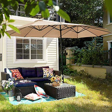 Load image into Gallery viewer, PHI VILLA 15ft Patio Umbrella Double-Sided Outdoor Market Extra Large Umbrella with Crank, Umbrella Base Included (Beige)
