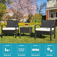 Load image into Gallery viewer, M&W 3 Pieces Patio Sofa Set, PE Wicker Rattan Outdoor Sectional Furniture, 2 Cushioned Chairs and 1 Coffee Table for Lawn Garden Backyard Pool