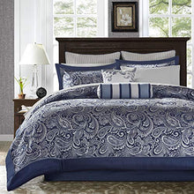 Load image into Gallery viewer, Madison Park Aubrey Queen Size Bed Comforter Set Bed In A Bag - Navy, Grey , Paisley Jacquard – 12 Pieces Bedding Sets – Ultra Soft Microfiber Bedroom Comforters
