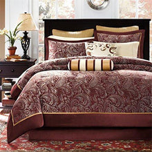 Load image into Gallery viewer, Madison Park Aubrey Cozy Bag Comforter, Faux Silk Jacquard Design All Season Down Alternative Bedding with Complete Sheet Set, King(106"x92"), Red