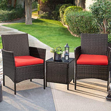 Load image into Gallery viewer, Devoko Patio Porch Furniture Sets 3 Pieces PE Rattan Wicker Chairs with Table Outdoor Garden Furniture Sets (Brown/Red)