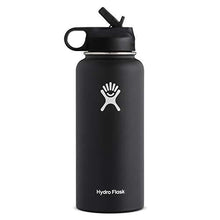 Load image into Gallery viewer, Hydro Flask Vacuum Insulated Stainless Steel Water Bottle Wide Mouth with Straw Lid (Black, 32-Ounce)
