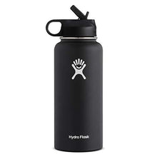 Load image into Gallery viewer, Hydro Flask Vacuum Insulated Stainless Steel Water Bottle Wide Mouth with Straw Lid (Black, 40-Ounce)
