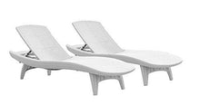 Load image into Gallery viewer, Keter Set of 2 Pacific Sun Lounge Outdoor Chaise Pool Chairs with Resin Rattan Look and Adjustable Back, Oasis White

