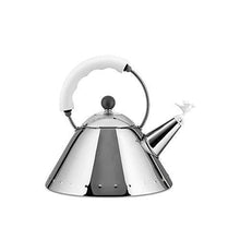 Load image into Gallery viewer, Alessi Kettle in 18/10 Stainless Steel Mirror Polished with Handle and Small Bird-Shaped Whistle in Pa, White
