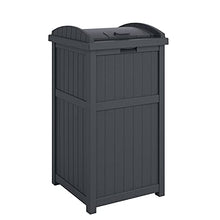 Load image into Gallery viewer, Suncast GH1732C 15.75" x 16" x 31.6" Trashcan Hideaway Outdoor Commercial 33 Gallon 31.6" Resin Garbage Waste Bin with Lid in Cyberspace for Garage
