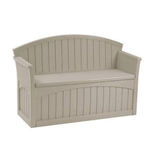Load image into Gallery viewer, Suncast 50 Gallon Patio Bench with Storage - Decorative Resin Outdoor Patio Bench for Deck, Patio, Garden, Backyard - Ideal for Storing Toys, Cushions, Tools - Taupe ()
