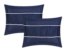 Load image into Gallery viewer, Chic Home Cheryl Comforter Complete Bag Pleated Ruched Ruffled Bedding with Sheet Set and Decorative Pillows Shams Included, Queen, Navy
