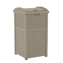 Load image into Gallery viewer, Suncast 33 Gallon Hideaway Trash Can for Patio - Resin Outdoor Trash with Lid - Use in Backyard, Deck, or Patio - Dark Taupe
