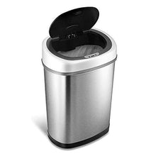 Load image into Gallery viewer, NINESTARS DZT-42-9 Automatic Touchless Infrared Motion Sensor Trash Can, 11 Gal 42L, Stainless Steel Base (Oval, Silver/Black Lid)
