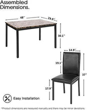 Load image into Gallery viewer, Recaceik 5-Piece Kitchen Table, Faux Marble Dining Set for 4 with Chairs for Small Spaces Living Room Home Furniture, Black…
