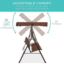Load image into Gallery viewer, Best Choice Products 3-Seater Outdoor Adjustable Canopy Swing Glider, Patio Loveseat Bench for Deck, Porch w/Armrests, Textilene Fabric, Steel Frame - Brown
