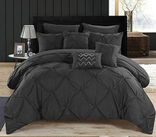 Load image into Gallery viewer, Chic Home 10 Piece Hannah Pinch Pleated, ruffled and pleated complete King Bed In a Bag Comforter Set Black With sheet set
