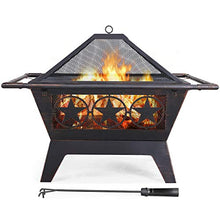 Load image into Gallery viewer, Yaheetech Fire Pit 32'' Iron Fire Pit Outdoor Patio BBQ Camping Bonfire Bronze Outdoor Fireplace Fire Bowl with Spark Screen, Mesh Cover Grills Poker Square Fire Pit
