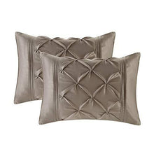 Load image into Gallery viewer, Madison Park Essentials Room in a Bag Faux Silk Comforter Set-Luxe Diamond Tufting All Season Bedding, Matching Curtains, Decorative Pillows, Queen(90"x90"), Taupe
