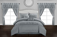 Load image into Gallery viewer, Chic Home Mykonos 20 Piece Comforter Set Striped Ruched Ruffled Embossed Bag Sheets Window Treatments Decorative Pillows Shams Bed Skirt Included, King, Gray
