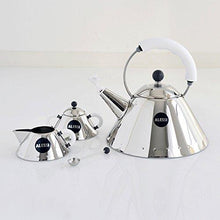 Load image into Gallery viewer, Alessi Kettle in 18/10 Stainless Steel Mirror Polished with Handle and Small Bird-Shaped Whistle in Pa, White
