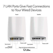 Load image into Gallery viewer, NETGEAR Orbi Tri-band Whole Home Mesh WiFi System with 3Gbps Speed (RBK50) – Router &amp; Extender Replacement Covers Up to 5,000 sq. ft., 2-Pack Includes 1 Router &amp; 1 Satellite White
