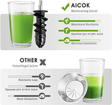 Load image into Gallery viewer, Juicer Machines, Aicok Slow Masticating Juicer Extractor Easy to Clean, Quiet Motor &amp; Reverse Function, BPA-Free, Cold Press Juicer with Brush, Juice Recipes for Vegetables and Fruits, Classic Black

