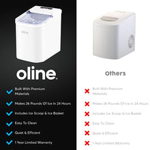 Load image into Gallery viewer, Oline Ice Maker Machine, Automatic Self-Cleaning Portable Electric Countertop Ice Maker, 26 Pounds in 24 Hours, 9 Ice Cubes Ready in 7 Minutes, with Ice Scoop &amp; Basket (White)
