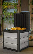 Load image into Gallery viewer, KETER Denali 30 Gallon Resin Deck Box for Patio Furniture, Pool Accessories, and Storage for Outdoor Toys, Grey/Black
