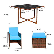 Load image into Gallery viewer, Devoko 9 Pieces Patio Dining Sets Outdoor Space Saving Rattan Chairs with Glass Table Patio Furniture Sets Cushioned Seating and Back Sectional Conversation Set (Blue)
