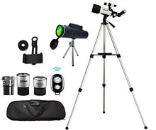 Load image into Gallery viewer, Astronomical Telescopes + Travel Monocular Telescope Scope 70mm Aperture 400mm AZ Mount Astronomical Refractor Telescopes for Kids Adults Beginners - Portable Bag, Smartphone Adapter, Camera Remote
