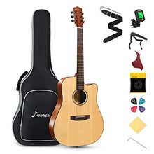 Load image into Gallery viewer, Donner Acoustic Guitar Kit for Beginner Adult Teen Full Size Cutaway Acustica Guitarra Starter Bundle Set with Gig Bag Strap Tuner Capo Pickguard String 4 Picks, Right Hand 41 Inch Natural, DAG-1C
