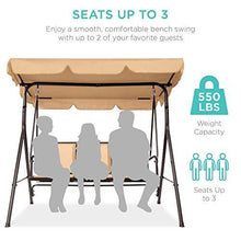 Load image into Gallery viewer, Best Choice Products 3-Seater Outdoor Adjustable Canopy Swing Glider, Patio Loveseat Bench for Deck, Porch w/Armrests, Textilene Fabric, Steel Frame - Tan
