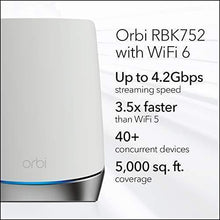 Load image into Gallery viewer, NETGEAR Orbi Whole Home Tri-band Mesh WiFi 6 System (RBK752) – Router with 1 Satellite Extender | Coverage up to 5,000 sq. ft. and 40+ Devices | AX4200 (Up to 4.2Gbps)
