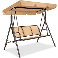 Load image into Gallery viewer, Best Choice Products 3-Seater Outdoor Adjustable Canopy Swing Glider, Patio Loveseat Bench for Deck, Porch w/Armrests, Textilene Fabric, Steel Frame - Tan
