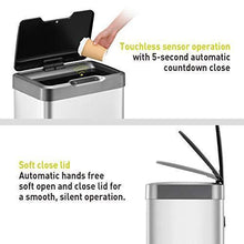 Load image into Gallery viewer, EKO Mirage-T 50 Liter / 13.2 Gallon Touchless Rectangular Motion Sensor Trash Can, Brushed Stainless Steel Finish
