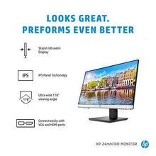 Load image into Gallery viewer, HP 24mh FHD Monitor - Computer Monitor with 23.8-Inch IPS Display (1080p) - Built-In Speakers and VESA Mounting - Height/Tilt Adjustment for Ergonomic Viewing - HDMI and DisplayPort - (1D0J9AA#ABA)
