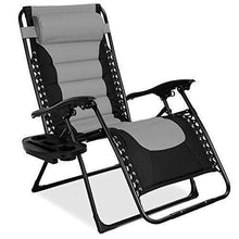 Load image into Gallery viewer, Best Choice Products Oversized Padded Zero Gravity Chair, Folding Outdoor Patio Recliner for Backyard, Beach w/Headrest, Side Tray, Textilene Mesh - Gray
