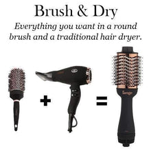 Load image into Gallery viewer, L’Ange Hair Le Volume 2-in-1 Volumizing Brush Blow Dryer | Black 75MM Round Vent Hot Air Brush and Hair Dryer for Blow Drying All in One | Titanium Finish for Smooth, Frizz-Free Hair

