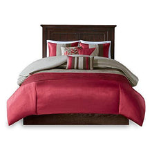 Load image into Gallery viewer, Madison Park Amherst Faux Silk Comforter Set-Casual Contemporary Design All Season Down Alternative Bedding, Matching Shams, Bedskirt, Decorative Pillows, King(104"x92"), Red, 7 Piece
