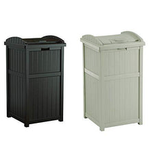 Load image into Gallery viewer, Suncast Trash Hideaway Outdoor Patio 33 Gallon Trash Can Bin, 1 Java and 1 Taupe
