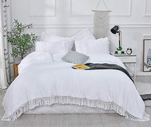 Load image into Gallery viewer, SexyTown- White Ruffle Tassel Comforter Set,Queen Boho Fringe Bedding with Pillow Shams 3PCS Ultra Soft and Fluffy (Queen(Comforter 90"×90")
