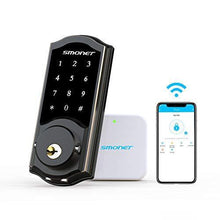 Load image into Gallery viewer, Smart Deadbolt,SMONET Smart WiFi Deadbolt, Digital Electronic Keyless Entry Door Lock Bluetooth Touchscreen Auto Lock with Gateway Hub, Work with Alexa,APP,Code,Key for Home Apartment Front Door,Black
